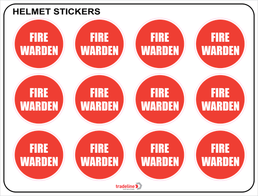 [STICKFIRE] Hard Hat Stickers - (12 on sheet) - Fire Warden