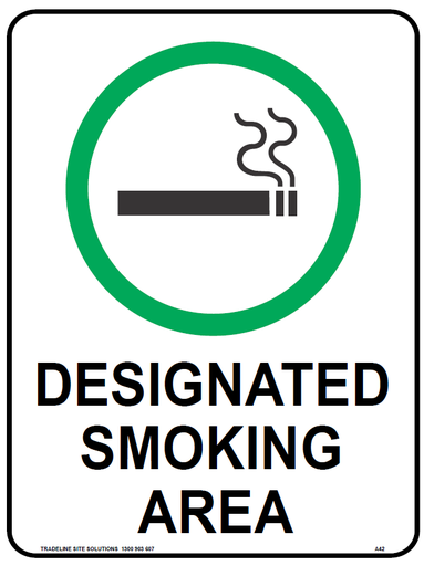Safety Sign 600 x 450mm - DESIGNATED SMOKING AREA (Symbol)