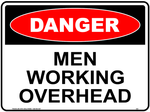 Safety Sign 600 x 450mm - DANGER Men Working Overhead